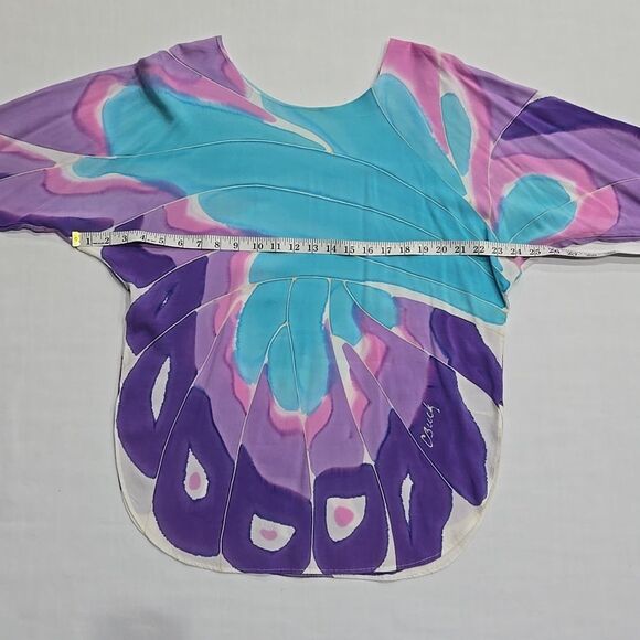 Cassandra Buck Watercolor Butterfly Dolman Sleeve Top Nature Colorful Artsy - Picture 10 of 15